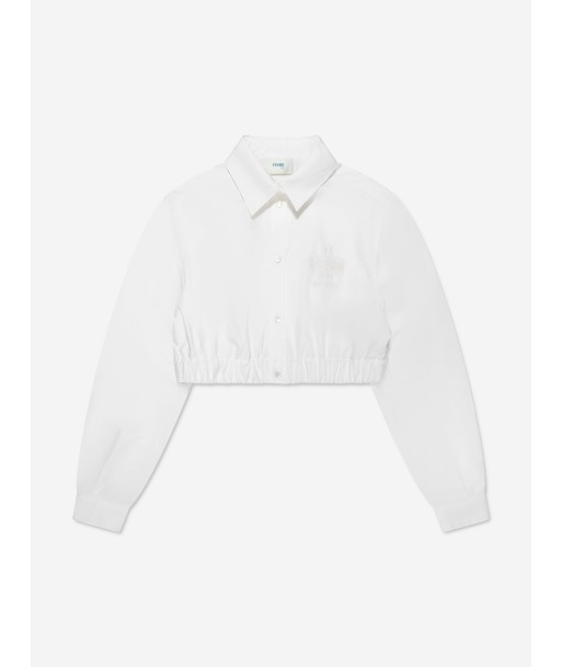 Fendi Girls Long Sleeve Cropped Shirt in White prix pour 