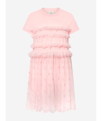 Fendi Girls Ruched Jersey Dress in Pink pas chere