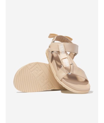 Fendi Girls Leather Jacquard Logo Sandals in Beige de France