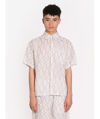 Fendi Boys Short Sleeve Linen Logo Shirt in Ivory prix