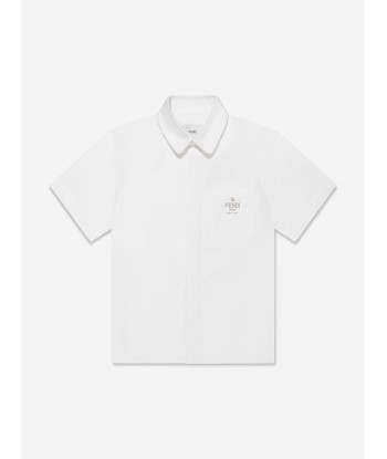 Fendi Boys Short Sleeve Logo Shirt in White commande en ligne