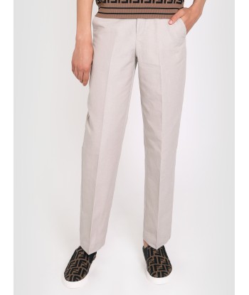 Fendi Boys Cotton And Linen Trousers in Beige plus qu'un jeu 