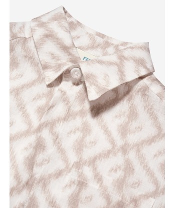 Fendi Boys Short Sleeve Linen Logo Shirt in Ivory prix