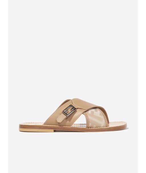 Fendi Girls Leather FF Logo Sandals in Beige de votre