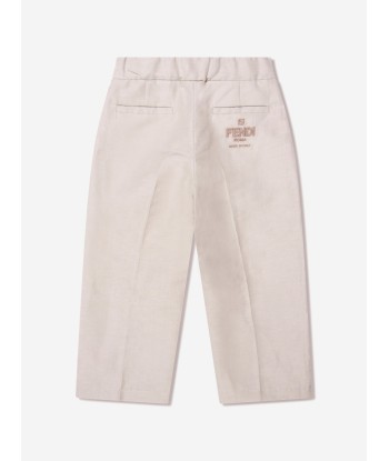 Fendi Boys Cotton And Linen Trousers in Beige plus qu'un jeu 