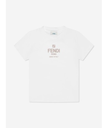 Fendi Kids Logo T-Shirt in White du meilleur 