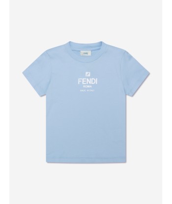 Fendi Kids Logo T-Shirt in Blue pas chere