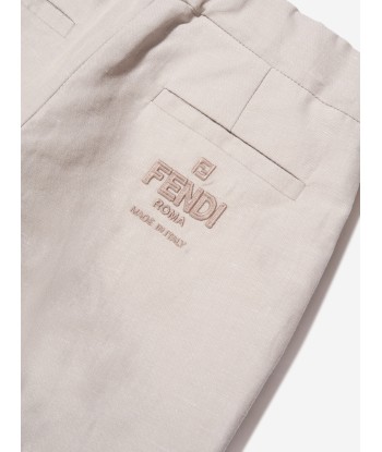 Fendi Boys Cotton And Linen Trousers in Beige plus qu'un jeu 