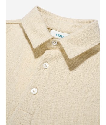 Fendi Boys FF Logo Polo Shirt in White Paris Déstockage Promo