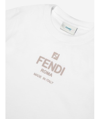 Fendi Kids Logo T-Shirt in White du meilleur 