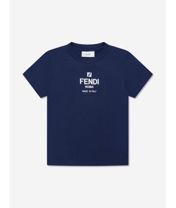 Fendi Kids Logo T-Shirt in Navy basket pas cher