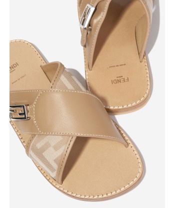 Fendi Girls Leather FF Logo Sandals in Beige de votre