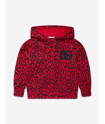 Dolce & Gabbana Girls Logo Leopard Print Zip Up Hoodie in Red les ligaments