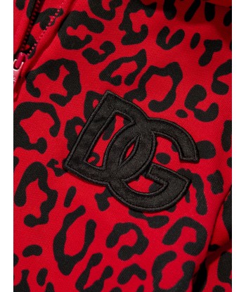 Dolce & Gabbana Girls Logo Leopard Print Zip Up Hoodie in Red les ligaments