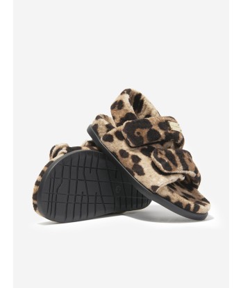 Dolce & Gabbana Girls Leopard Print Fluffy Sandals in Beige offre 