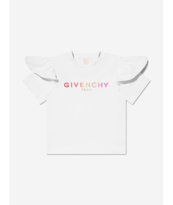 Givenchy Girls Logo Print Ruffle T-Shirt in White Pour