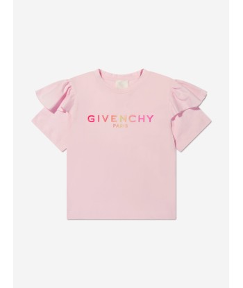 Givenchy Girls Logo Print Ruffle T-Shirt in Pink la chaussure