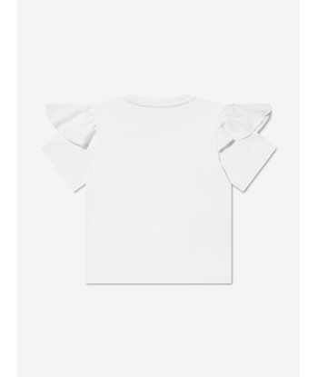 Givenchy Girls Logo Print Ruffle T-Shirt in White Pour