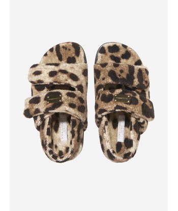 Dolce & Gabbana Girls Leopard Print Fluffy Sandals in Beige offre 