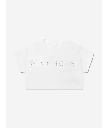 Givenchy Girls Swarovski Strass Logo T-Shirt in White Les magasins à Paris