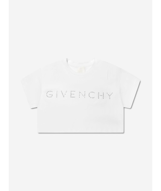 Givenchy Girls Swarovski Strass Logo T-Shirt in White Les magasins à Paris