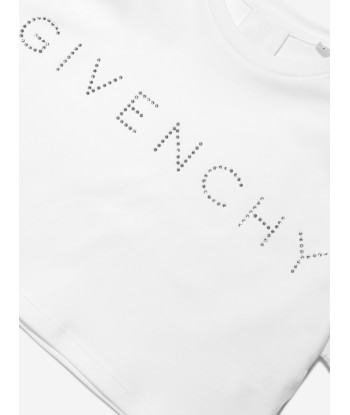 Givenchy Girls Swarovski Strass Logo T-Shirt in White Les magasins à Paris