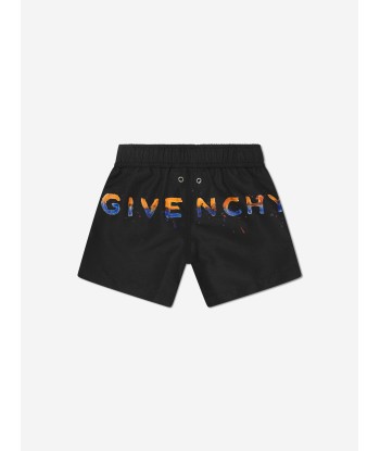 Givenchy Boys Paint Effect Logo Swim Shorts in Black rembourrage situé sous