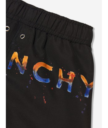 Givenchy Boys Paint Effect Logo Swim Shorts in Black rembourrage situé sous