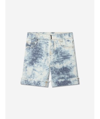 Givenchy Boys 4G Logo Cloud Wash Denim Shorts in Blue commande en ligne