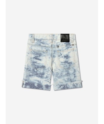 Givenchy Boys 4G Logo Cloud Wash Denim Shorts in Blue commande en ligne