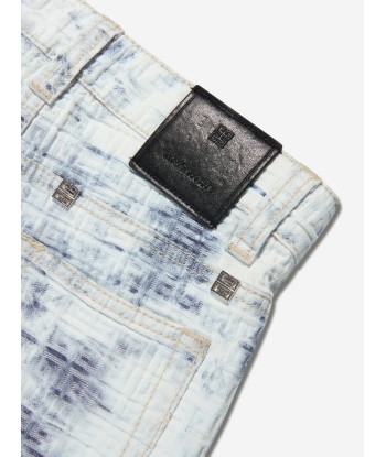 Givenchy Boys 4G Logo Cloud Wash Denim Shorts in Blue commande en ligne