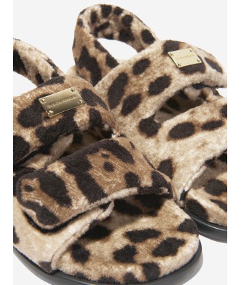 Dolce & Gabbana Girls Leopard Print Fluffy Sandals in Beige offre 