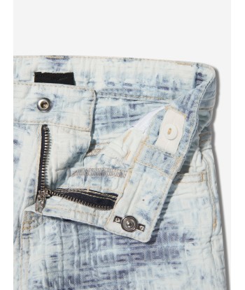 Givenchy Boys 4G Logo Cloud Wash Denim Shorts in Blue commande en ligne