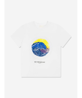 Givenchy Boys Wave Print Logo T-Shirt in White en ligne des produits 