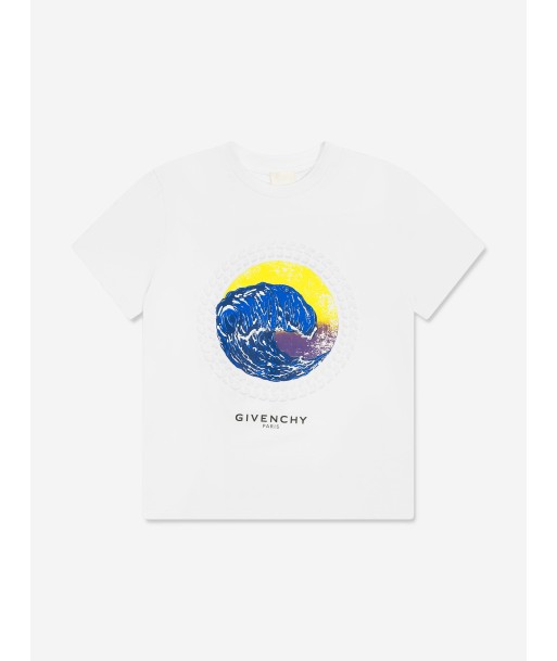 Givenchy Boys Wave Print Logo T-Shirt in White en ligne des produits 