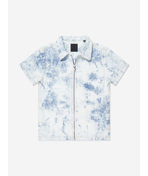 Givenchy Boys Denim Logo Cloud Effect Zip Up Shirt in Blue l'achat 