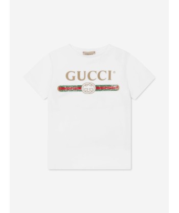 Gucci Kids Logo Print T-Shirt in White Véritable concentré