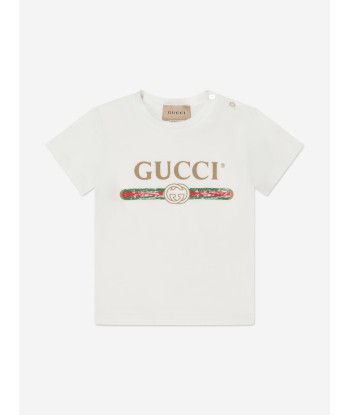 Gucci Baby Logo Print T-Shirt in White la colonne vertébrale