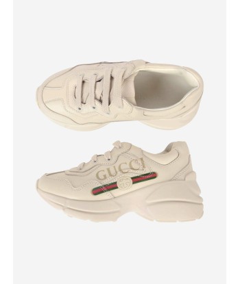 Gucci Kids Leather Rhyton Logo Trainers le des métaux précieux