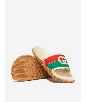 Gucci Kids Interlocking G Sliders in White Jusqu'à 80% De Réduction