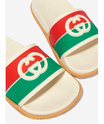 Gucci Kids Interlocking G Sliders in White Jusqu'à 80% De Réduction