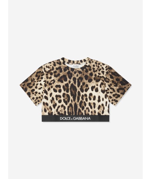 Dolce & Gabbana Girls Leopard Print Cropped Top in Beige pas cher 