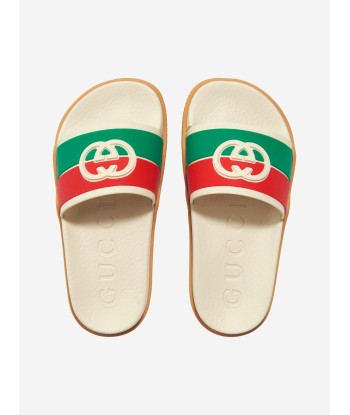 Gucci Kids Interlocking G Sliders in White Jusqu'à 80% De Réduction