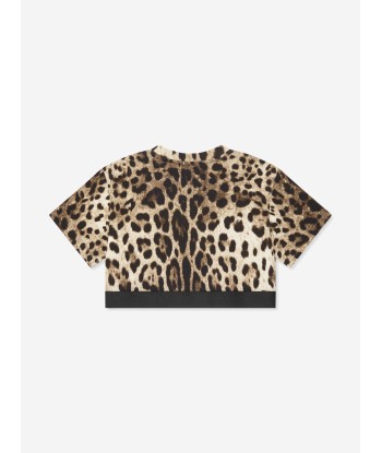 Dolce & Gabbana Girls Leopard Print Cropped Top in Beige pas cher 