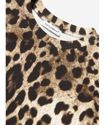 Dolce & Gabbana Girls Leopard Print Cropped Top in Beige pas cher 