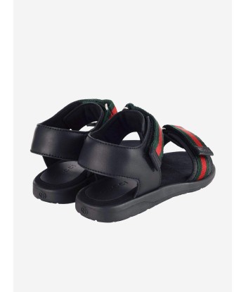 Gucci Kids Leather Sandal With Web in Black Pour