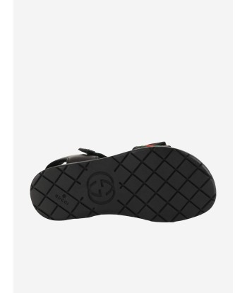 Gucci Kids Leather Sandal With Web in Black Pour