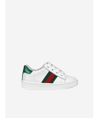 Gucci Kids Leather Low Top Trainers With Web in White Les magasins à Paris et en Île-de-France