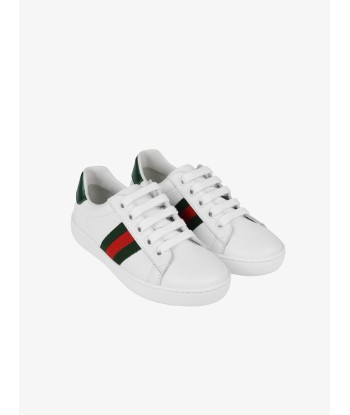 Gucci Kids Leather Low Top Trainers With Web in White Les magasins à Paris et en Île-de-France