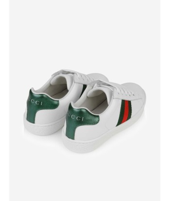 Gucci Kids Leather Low Top Trainers With Web in White Les magasins à Paris et en Île-de-France